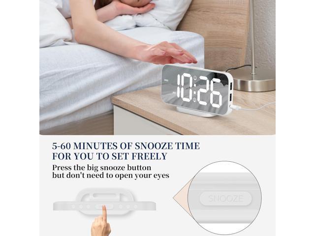 Digital Alarm Clock for Bedroom,6.7' LED Clock Mirror Surface with 2 USB Charger Port,Adjustable Brightness,Dual Alarm,Snooze,12/24H,Large Display...
