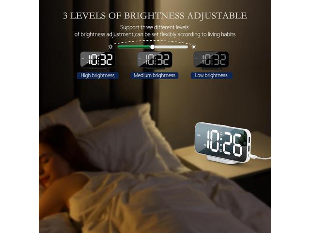 Digital Alarm Clock for Bedroom,6.7' LED Clock Mirror Surface with 2 USB Charger Port,Adjustable Brightness,Dual Alarm,Snooze,12/24H,Large Display...