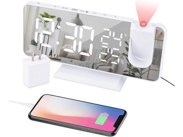 Projection Alarm Clock for Bedroom Ceiling Digital Clock Radio with USB Charger Ports, 7.3' Large LED Screen, 4 Dimmer, Dual Alarm Clock with 2...