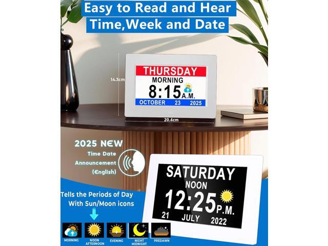 MASSII 2025 New 19 Alarms Digital Clock with Loud Voice Talking Time, Auto DST, 20 Custom Reminders, 10-Level Dimmer, Sleep Trainer, Day Date...