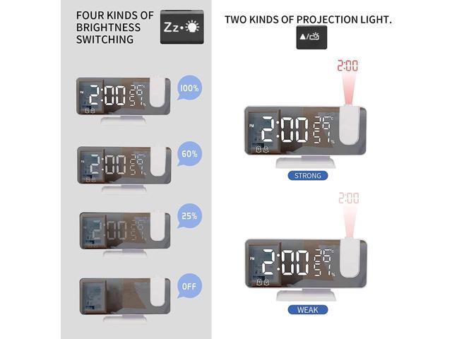 Projection Digital Alarm Clock for Bedrooms, Clock Radio on Ceiling, USB Charger Port, Temperature & Humidity Display, 7.3 Large Mirror LED...