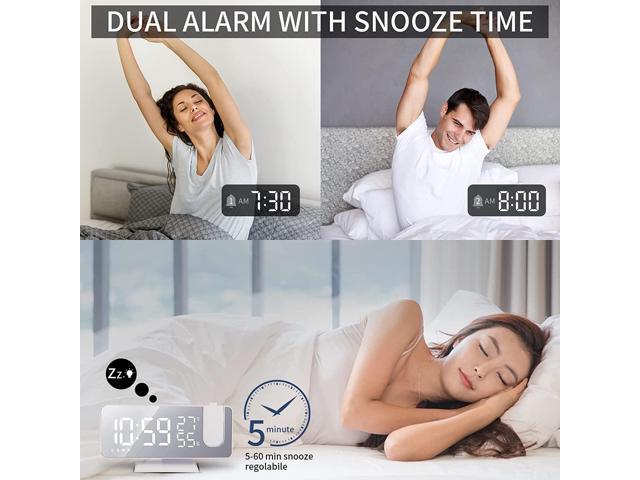 Projection Digital Alarm Clock for Bedrooms, Clock Radio on Ceiling, USB Charger Port, Temperature & Humidity Display, 7.3 Large Mirror LED...