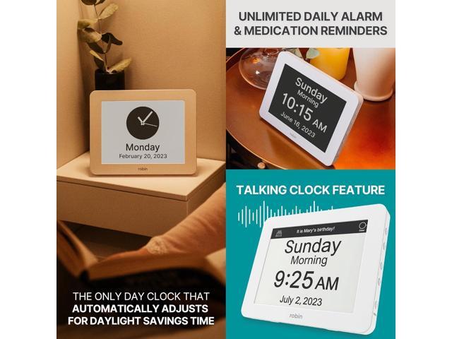 Robin Clock 2024 with Day and Date for Elderly, Clocks for Seniors, Dementia Clock, Digital Calendar Clock Elderly, Bedside Clocks Seniors,...