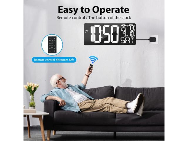 18 Inch Oversized Digital Wall Clock with Remote Control, Auto-Dimming, Temperature, Date/Day of Week, Large Display, Multi-Functional, White