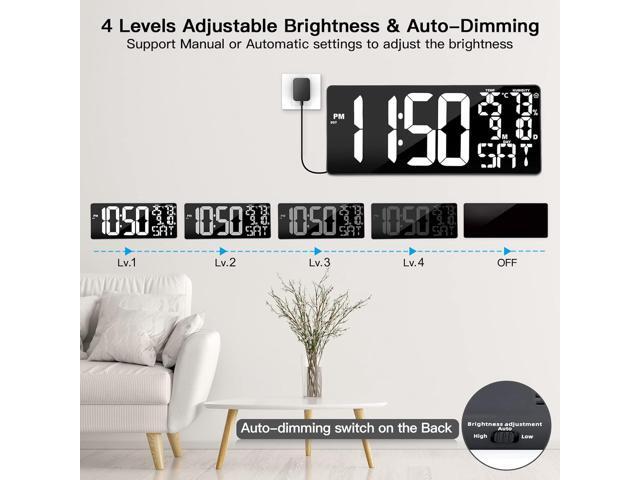18 Inch Oversized Digital Wall Clock with Remote Control, Auto-Dimming, Temperature, Date/Day of Week, Large Display, Multi-Functional, White