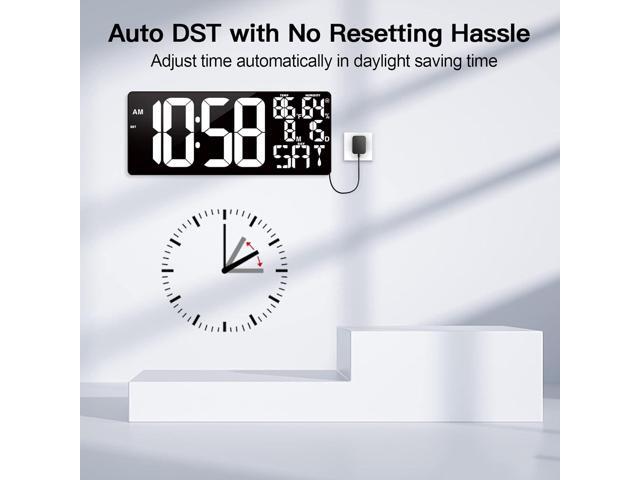 18 Inch Oversized Digital Wall Clock with Remote Control, Auto-Dimming, Temperature, Date/Day of Week, Large Display, Multi-Functional, White