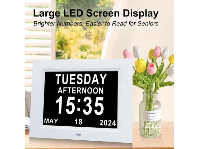 TMC 8 Inch Digital Dementia Clock for Seniors, Large Calendar with Day Date & Week Display, 5 Alarms + 3 Medicine Reminders, Plays SD Card Video,...
