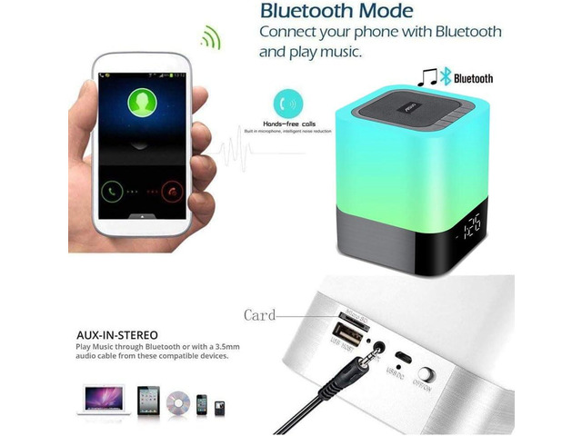 Aisuo Night Light-5 in 1 Bedside Lamp with Bluetooth Speaker, 12/24H Digital Calendar Alarm Clock, Touch Control, Support TF and SD Card, Music...