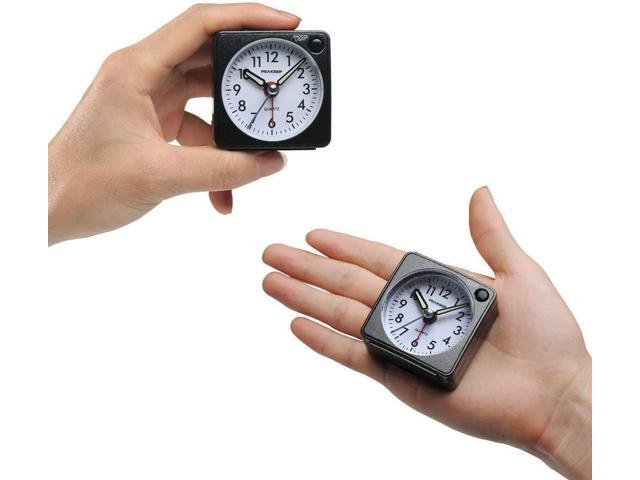 Peakeep Ultra Small, Battery Travel Alarm Clock with Snooze and Light, Silent with No Ticking Analog Quartz (Black)