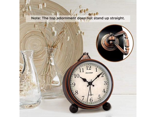 Peakeep 4' Small Battery Operated Antique Retro Analog Alarm Clock with Contour Lines in Gold for Room Decors, Silent Elegant Bedside Desk Gift Clock