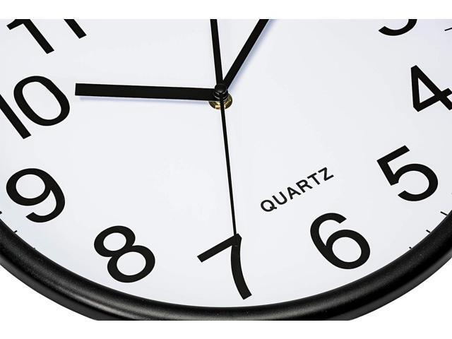 Bernhard Products Black Wall Clock, Large 13-Inch Silent Non Ticking Quartz Battery Operated Round Easy to Read Classroom/Home/School/Office Clock