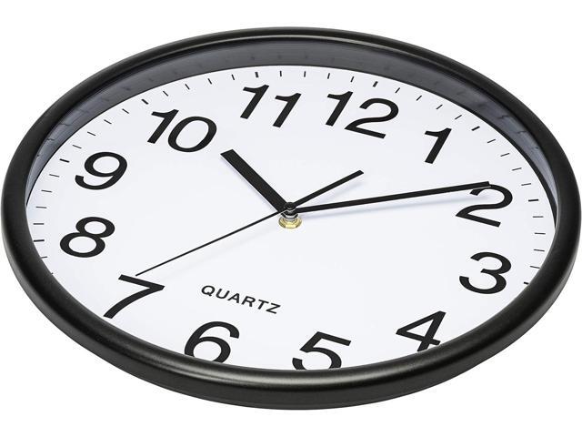 Bernhard Products Black Wall Clock, Large 13-Inch Silent Non Ticking Quartz Battery Operated Round Easy to Read Classroom/Home/School/Office Clock