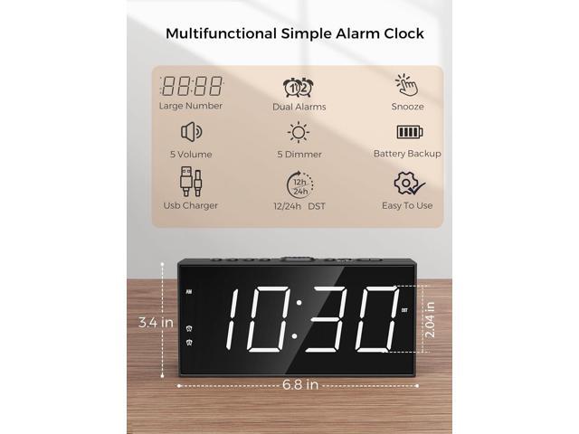Alarm Clock for Bedroom, 2 Alarms Loud LED Big Display Plug in Simple Basic Digital Clock with USB Charging Port, Adjustable Volume, Dimmable,...
