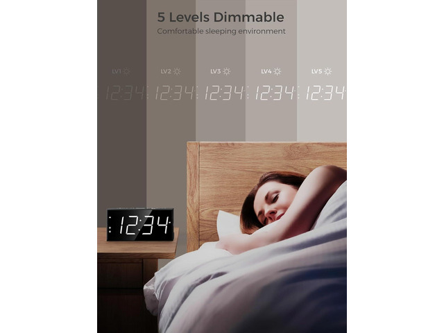 Alarm Clock for Bedroom, 2 Alarms Loud LED Big Display Plug in Simple Basic Digital Clock with USB Charging Port, Adjustable Volume, Dimmable,...
