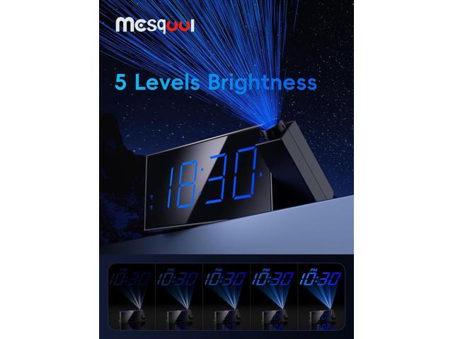 Digital Projection Alarm Clocks for Bedrooms - Large LED Display, 180° Rotatable Projector, 5-Level Dimmer,USB Charger,Battery Backup,Loud Dual...