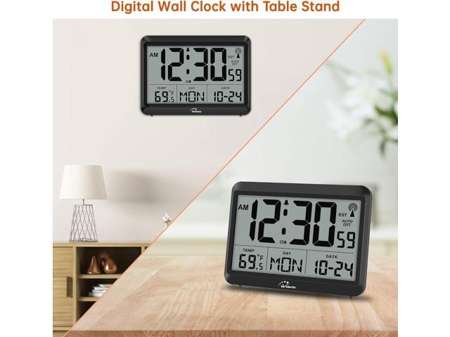 WallarGe Atomic Digital Wall Clock Battery Operated, Self-Setting, Large Display with Temperature, Date, Day of The Week, Silent Wall Mount Digital...