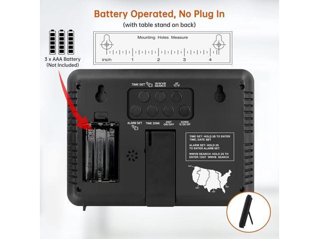 WallarGe Atomic Digital Wall Clock Battery Operated, Self-Setting, Large Display with Temperature, Date, Day of The Week, Silent Wall Mount Digital...
