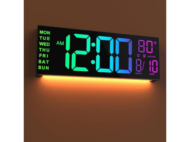 JALL 16' Large Digital Wall Mount Clock, Count Down Timer, Alarm, Big LED, 8 RGB Color, DST, Temperature for Living Room Classroom Desk, Xmas,...