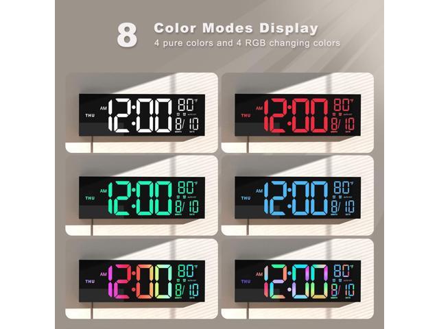 JALL 16' Large Digital Wall Mount Clock, Count Down Timer, Alarm, Big LED, 8 RGB Color, DST, Temperature for Living Room Classroom Desk, Xmas,...