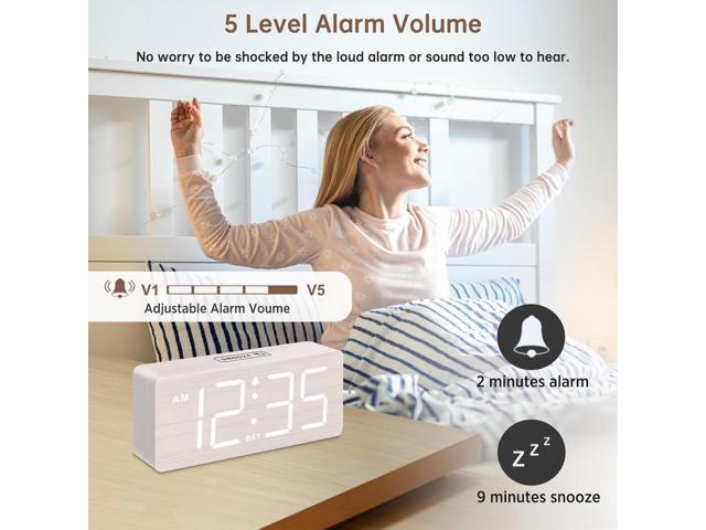 DreamSky Wooden Digital Alarm Clock for Bedroom - Desk Clock for Living Room with Large Numbers, Dimmer, Loud Alarm for Heavy Sleepers with Volume...