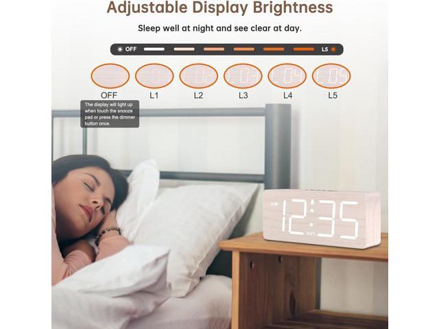 DreamSky Wooden Digital Alarm Clock for Bedroom - Desk Clock for Living Room with Large Numbers, Dimmer, Loud Alarm for Heavy Sleepers with Volume...