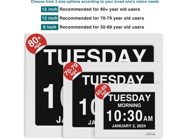 American Lifetime New 2025 Dementia Clock Large for Seniors, Digital Clock Large Display with Custom Alarms, Clock with Day & Date for Elderly,...