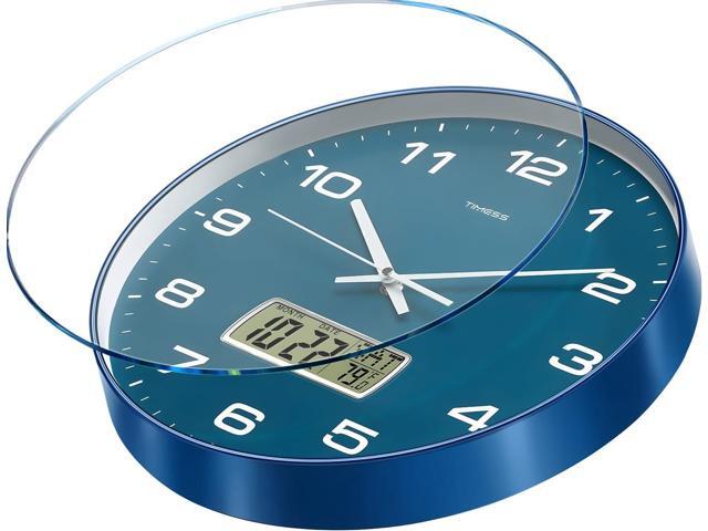 Wall Clock, 12' Dial Non-Ticking Silent Battery Operated Analog with LCD Display for Perpetual Calendar and F° Temperature, Ideal Modern Home,...