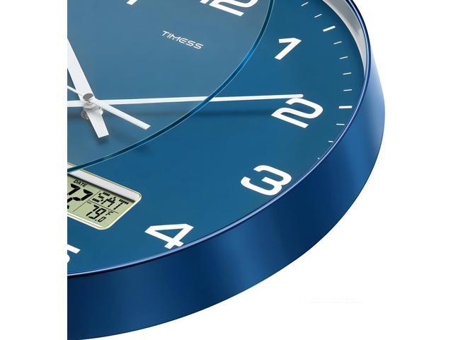 Wall Clock, 12' Dial Non-Ticking Silent Battery Operated Analog with LCD Display for Perpetual Calendar and F° Temperature, Ideal Modern Home,...