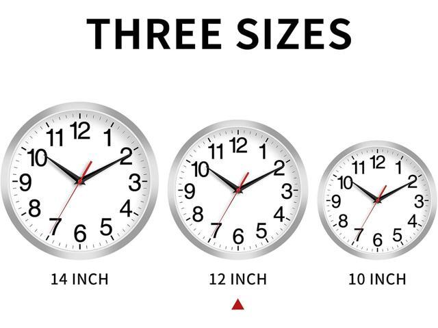 12 Inch Wall Clock Modern Battery Operated Silent Non Ticking Analog Clock Decorative for Bedroom Kitchen Bathroom Office Home Living Room (Silver)