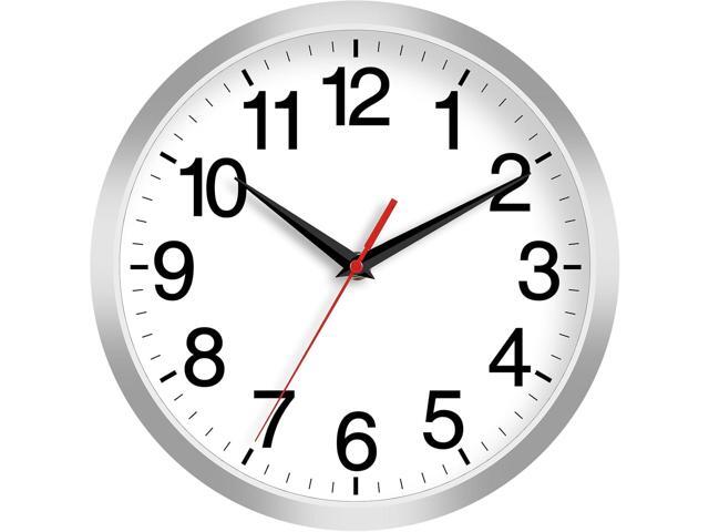 12 Inch Wall Clock Modern Battery Operated Silent Non Ticking Analog Clock Decorative for Bedroom Kitchen Bathroom Office Home Living Room (Silver)
