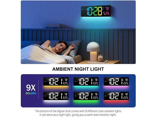 Digital Wall Clock Large Display 16', Digital Clock with 11 RGB Colors Changing Remote Control, LED Clocks with Night Lights for Living Room...