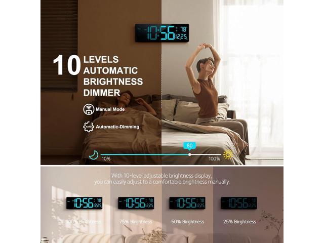 Digital Wall Clock Large Display 16', Digital Clock with 11 RGB Colors Changing Remote Control, LED Clocks with Night Lights for Living Room...
