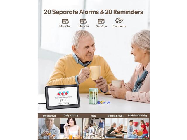 Clock with Day and Date for Elderly, 7' Large Display Digital Calendar Day Clock with 20 Custom Alarms and Medicine Reminders, 12 Display Modes,...