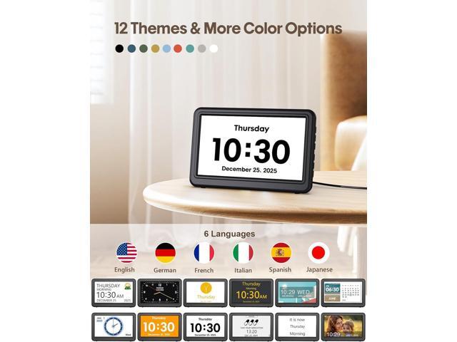 Clock with Day and Date for Elderly, 7' Large Display Digital Calendar Day Clock with 20 Custom Alarms and Medicine Reminders, 12 Display Modes,...