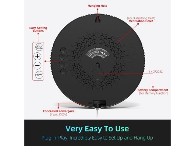 Digital Wall Clock with Large LED Display, Date, Temperature, Auto-Brightness Small [PLUG-IN] Clock Modern Electric Wall Clock for Bedroom,...
