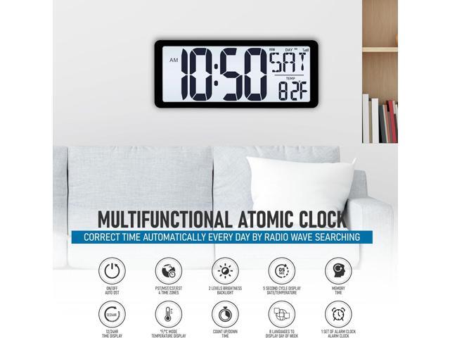 TXL Atomic Clock with Backlight, 14.2' Large Digital Wall Clock Battery Operated, Digital Clock Large Display with Day, Date & Temperature, Large...