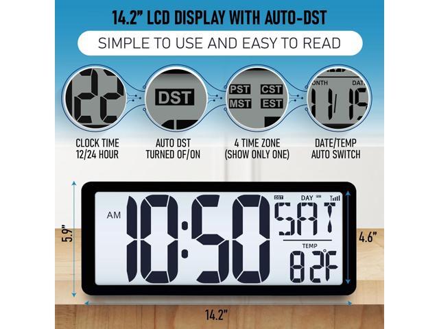 TXL Atomic Clock with Backlight, 14.2' Large Digital Wall Clock Battery Operated, Digital Clock Large Display with Day, Date & Temperature, Large...