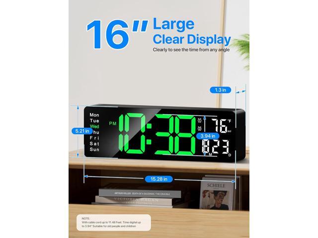 MASHI Digital Wall Clock, 16' Large Display Digital Clock with Remote Control, Auto-Dimming Wall Clock with Night Light, DST, Date Week,Temp for...