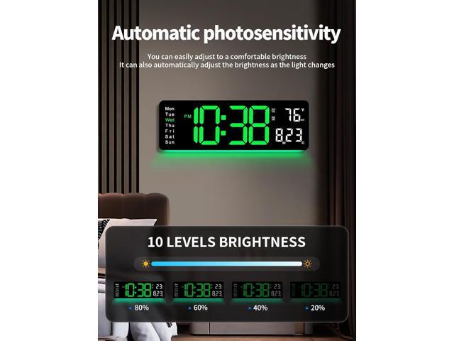 MASHI Digital Wall Clock, 16' Large Display Digital Clock with Remote Control, Auto-Dimming Wall Clock with Night Light, DST, Date Week,Temp for...