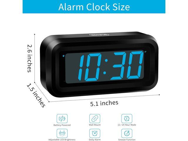 KWANWA Alarm Clock, Digital Clock, Constantly 1.2'' LED Blue Digits Display, Battery Powered, Snooze, Small Wall Clock, Desk Clock, Clock for...