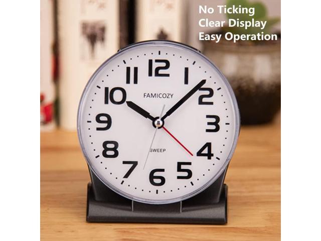 FAMICOZY 4.5' No Ticking Analog Alarm Clock,Silent Readable for Seniors,Easy to Set,Gradual Rise Alarm,Big Numbers,On/Off Switch on Side,Gentle...