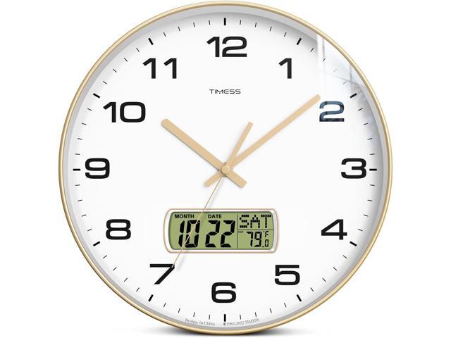 Wall Clock, 10' Dial Non-Ticking Silent Battery Operated Analog with LCD Display for Perpetual Calendar and F° Temperature, Ideal Modern Home,...