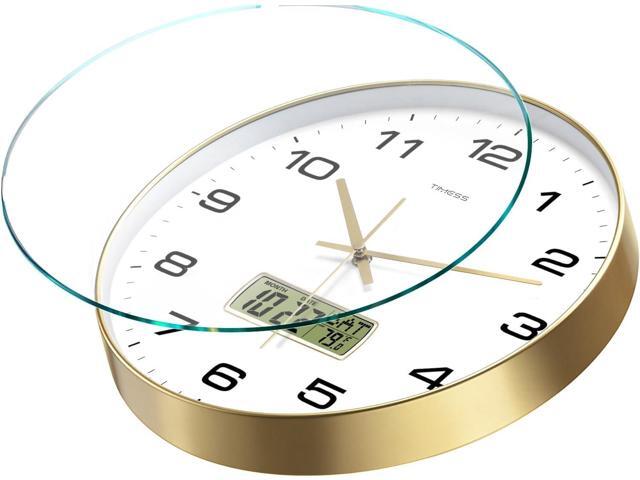 Wall Clock, 10' Dial Non-Ticking Silent Battery Operated Analog with LCD Display for Perpetual Calendar and F° Temperature, Ideal Modern Home,...