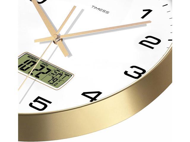 Wall Clock, 10' Dial Non-Ticking Silent Battery Operated Analog with LCD Display for Perpetual Calendar and F° Temperature, Ideal Modern Home,...