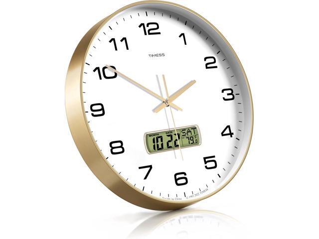 Wall Clock, 10' Dial Non-Ticking Silent Battery Operated Analog with LCD Display for Perpetual Calendar and F° Temperature, Ideal Modern Home,...