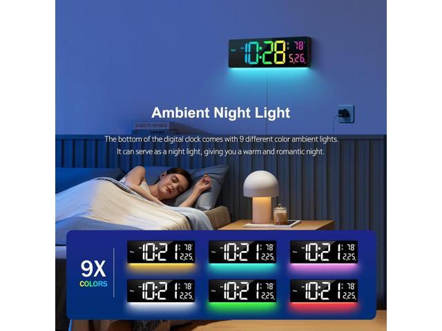 Digital Wall Clock 16', Wall Clocks with 11 RGB Colors, Alarm Clock with Night Lights, Large Digital Clock for Living Room Bedroom Office Classroom...
