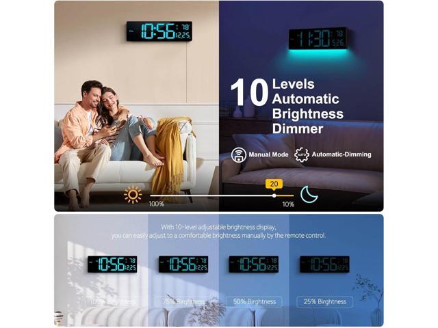 Digital Wall Clock 16', Wall Clocks with 11 RGB Colors, Alarm Clock with Night Lights, Large Digital Clock for Living Room Bedroom Office Classroom...
