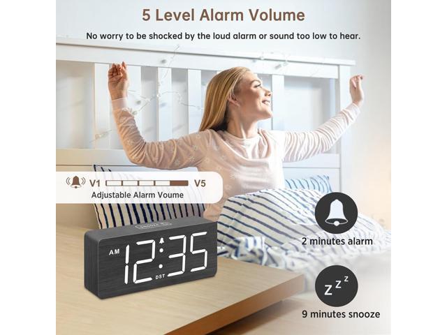 DreamSky Wooden Digital Alarm Clock for Bedroom - Loud Alarm Clock for Heavy Sleepers with Volume Control, Desk Clocks for Living Room with Large...