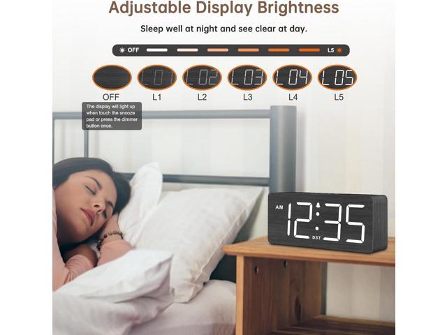 DreamSky Wooden Digital Alarm Clock for Bedroom - Loud Alarm Clock for Heavy Sleepers with Volume Control, Desk Clocks for Living Room with Large...