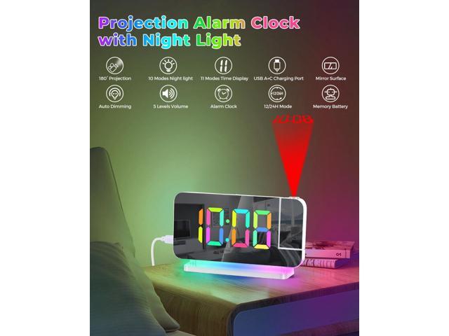 SZELAM Projection Alarm Clock,7.4' LED Mirror Digital Clocks Large Display,with 180° Rotatable Projector,RGB Night Light,USB C Port,Auto...